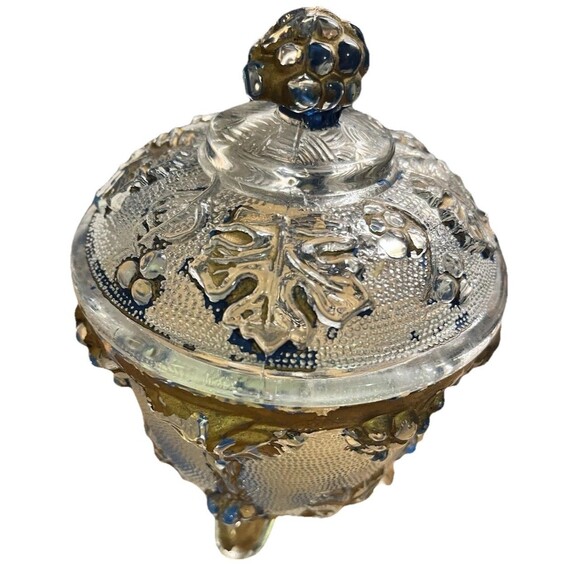 Vintage Jeanette Pink Glass, Footed Candy Bowl w Lid, Grape Design - Picture 13 of 13